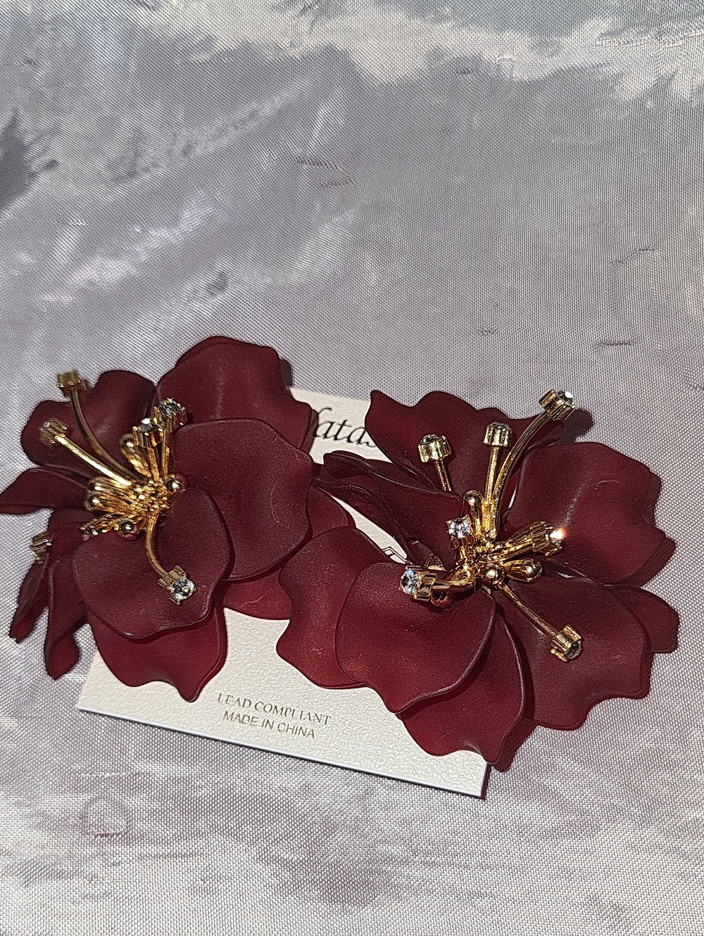 NATASH Floral Statement Earrings in Deep Burgundy AND GOLD TA